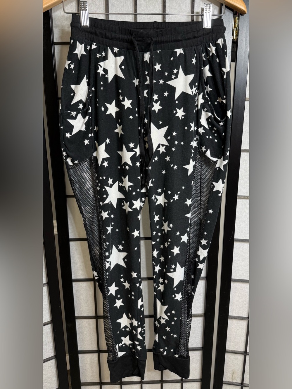 Stella Tweed Black & White Star Graphic Drawstring Joggers With Mesh Size Small